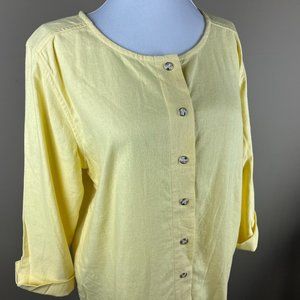 Christopher & Banks 3/4 Linen Jacket Size S Lemon Yellow, Notched Sleeves